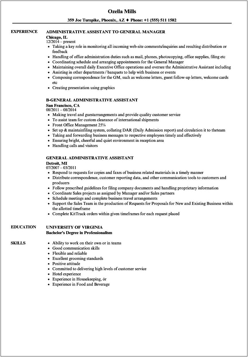 General Work Resume Objective Examples