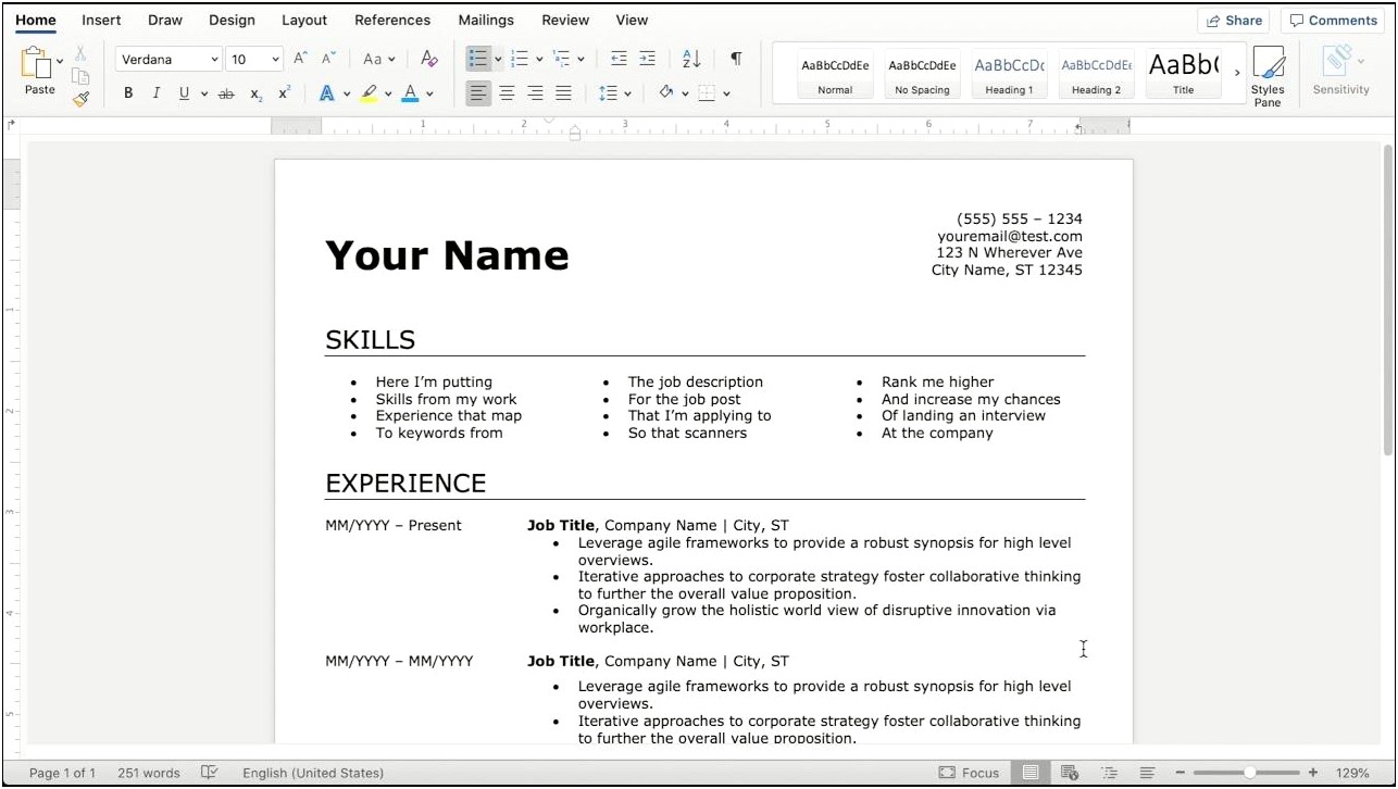 Get Resume Template Microsoft Word 2010