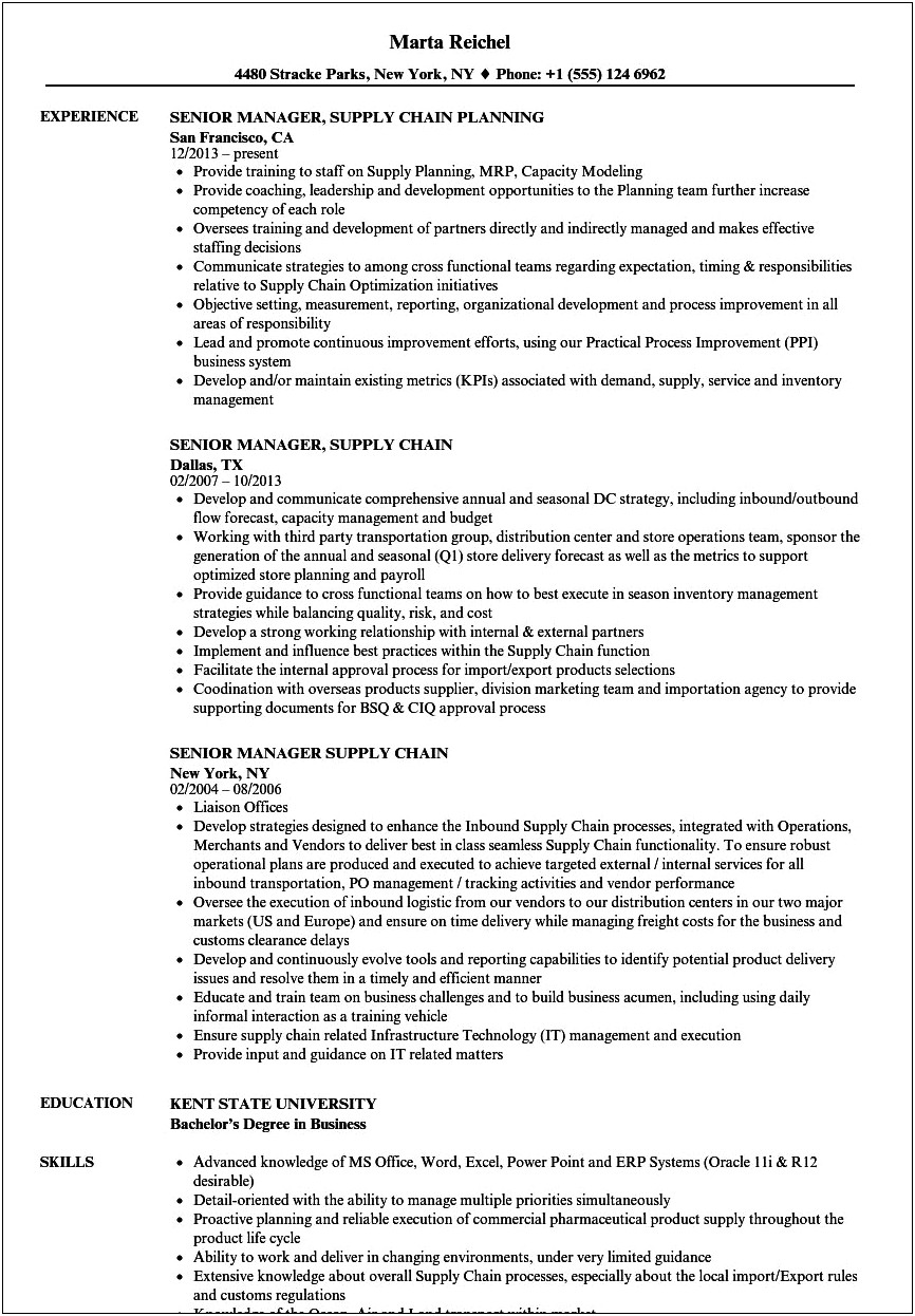 Global Supply Chain Manager Resume