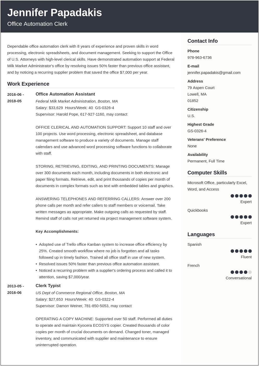 Go Government Federal Resume Example
