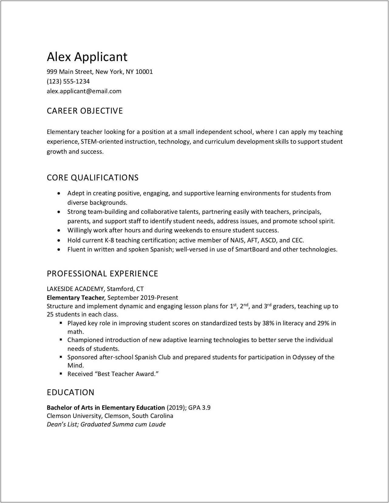 Goals And Objectives Sample In Resume