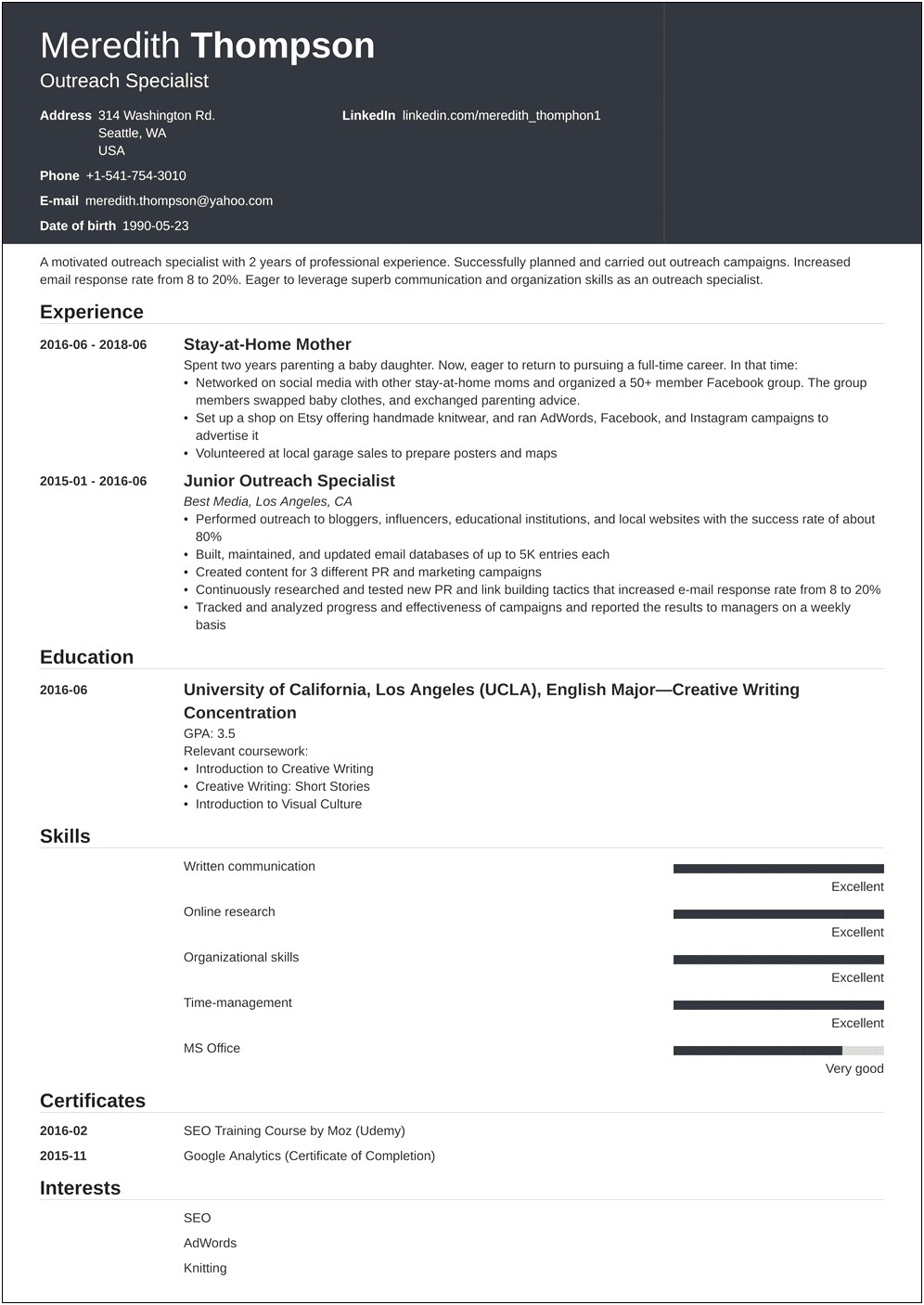 Going Back To Workforce Objective Resume
