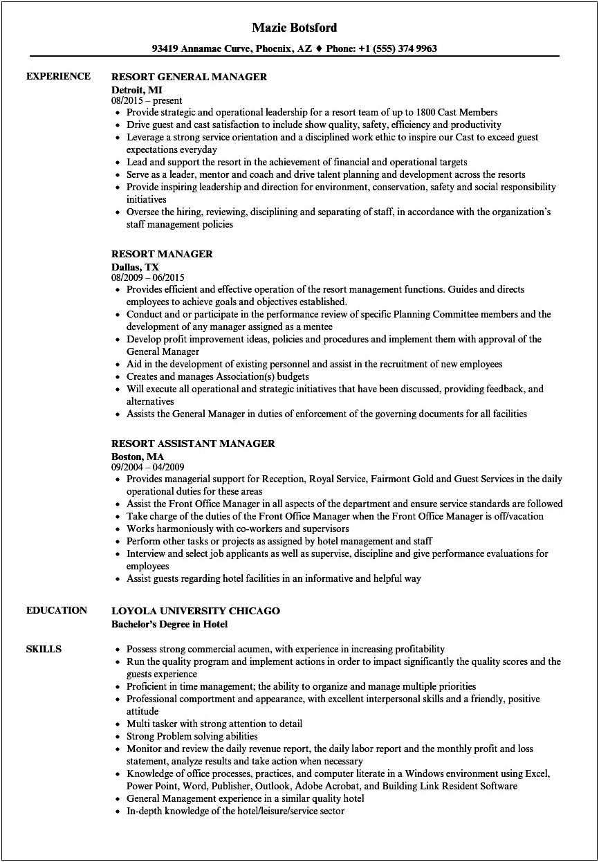 Golf Course General Manager Resume