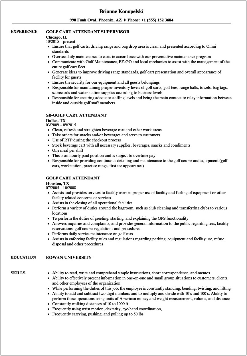 Golf Course Outside Services Job Description Resume