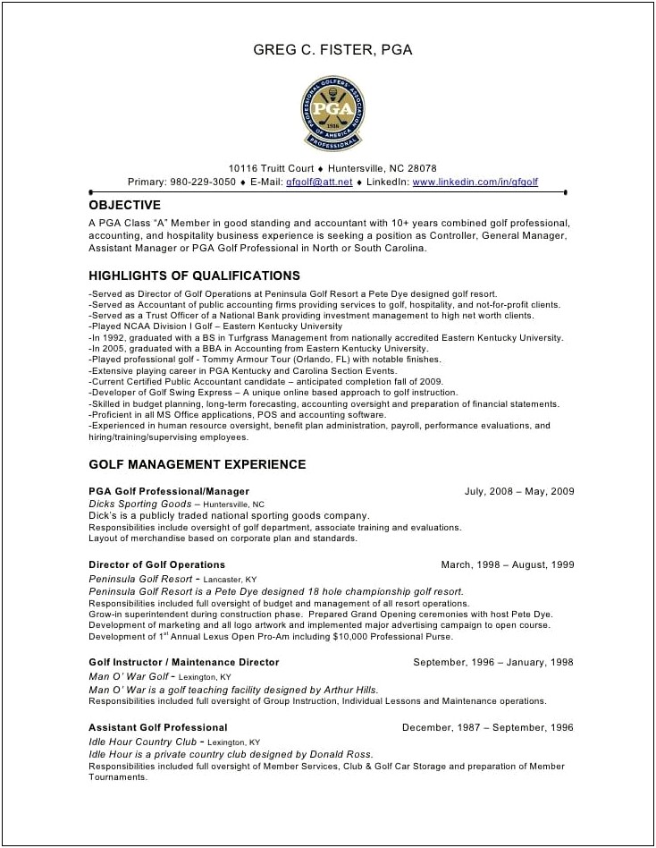 Golf Course Superintendent Resume Objectives