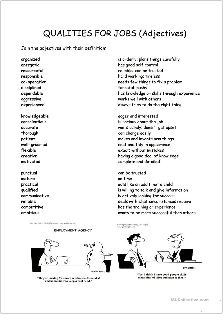Good Adjectives For A Resume To Describe Jobs