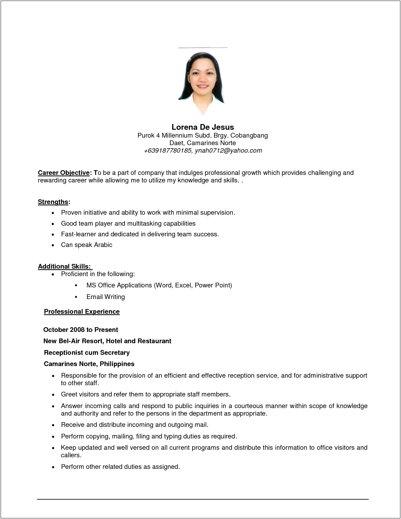 Good And Simple Objective For Resume