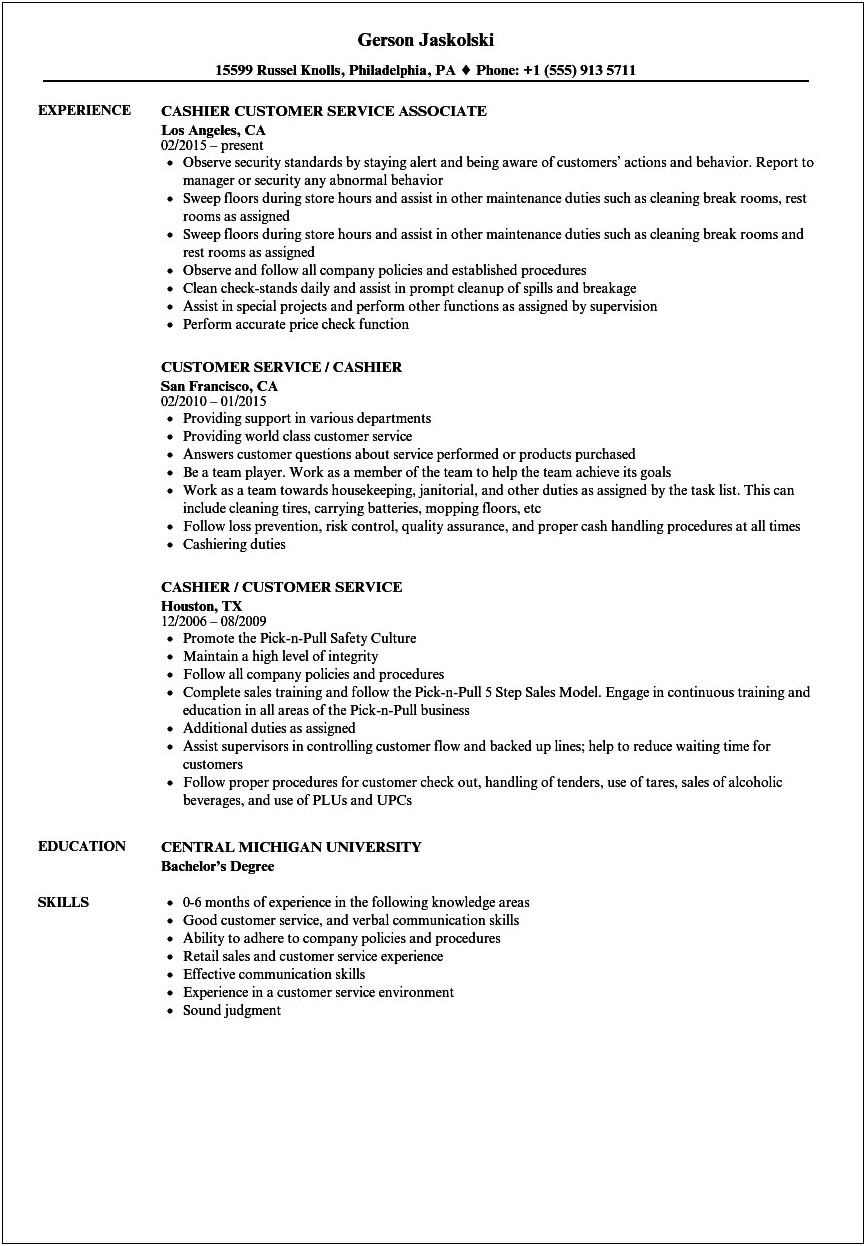 Good Communication On A Resume For A Cashier