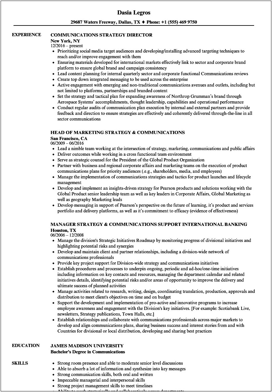 Good Communication Skill Examples On A Resume