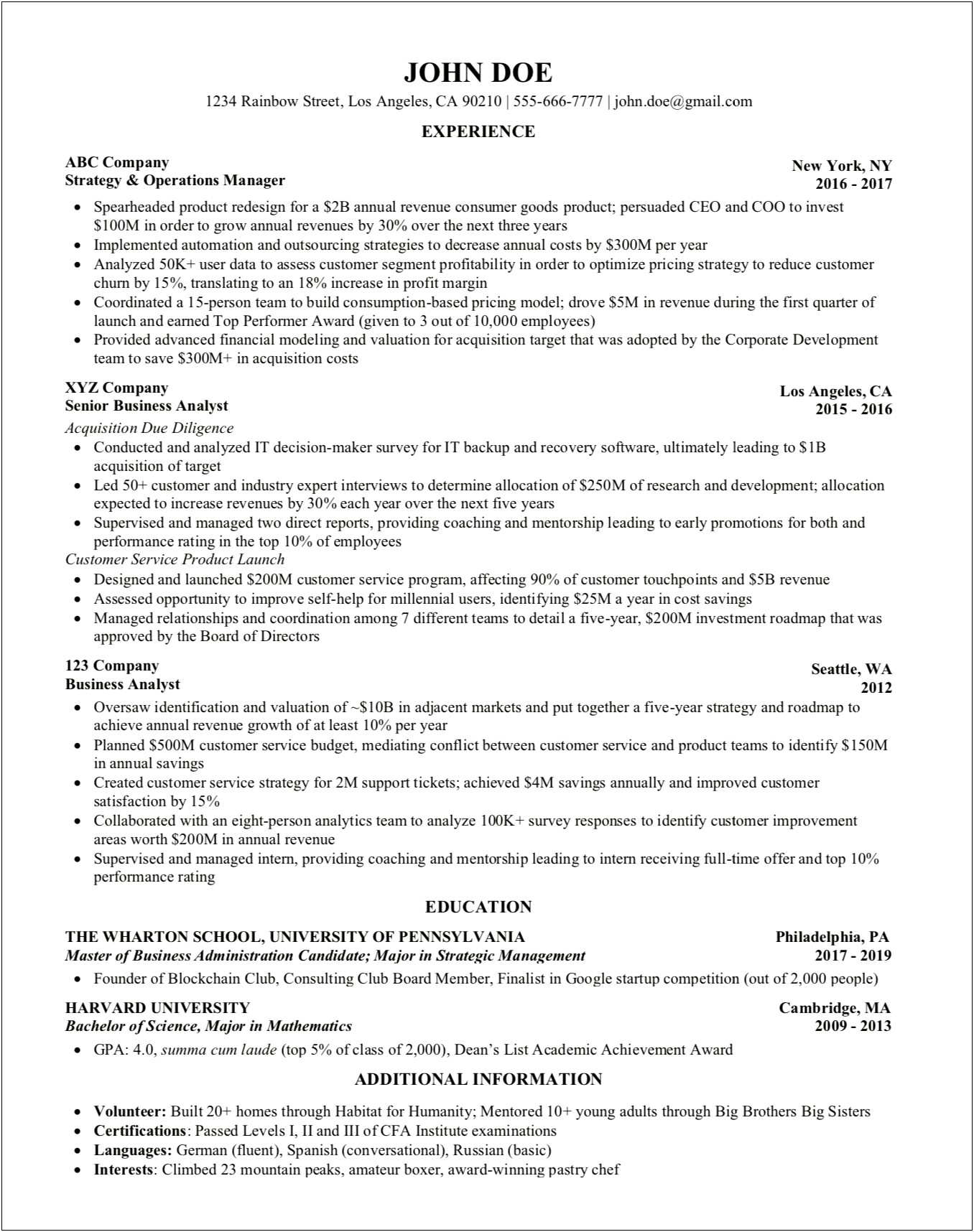 Good Example Of A Consulting Resume