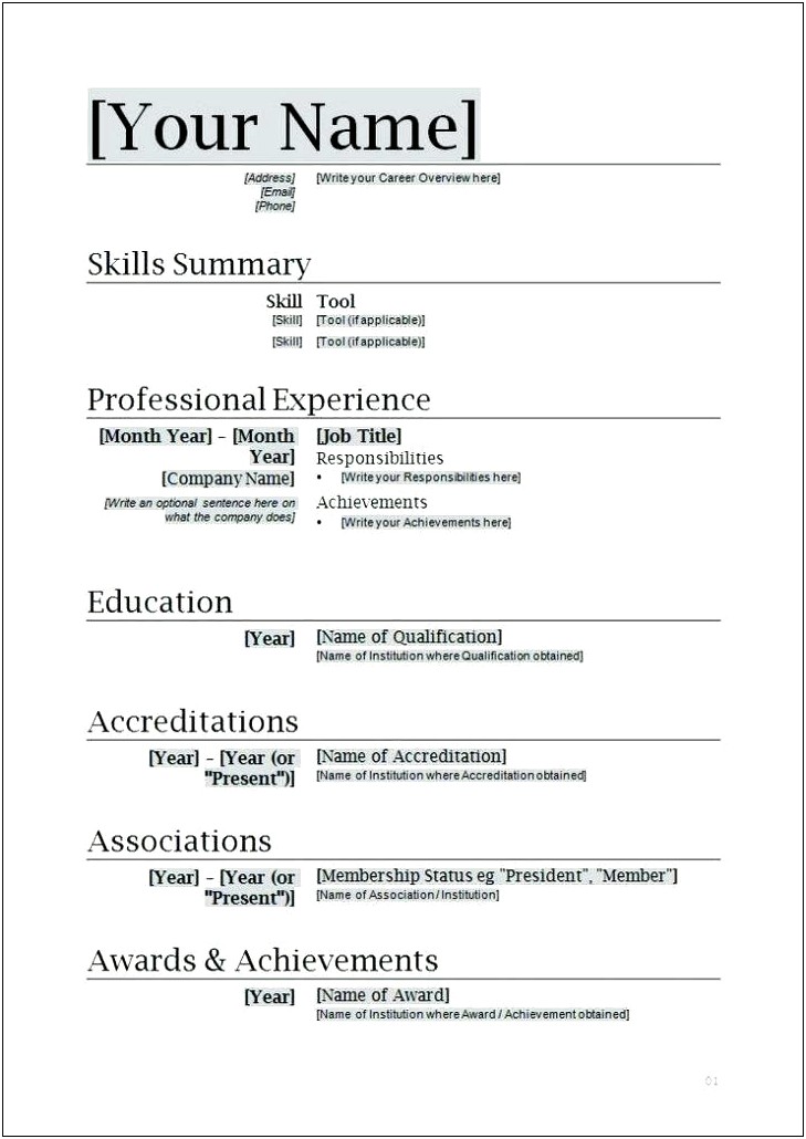 Good Example Of A Resume On Word Document
