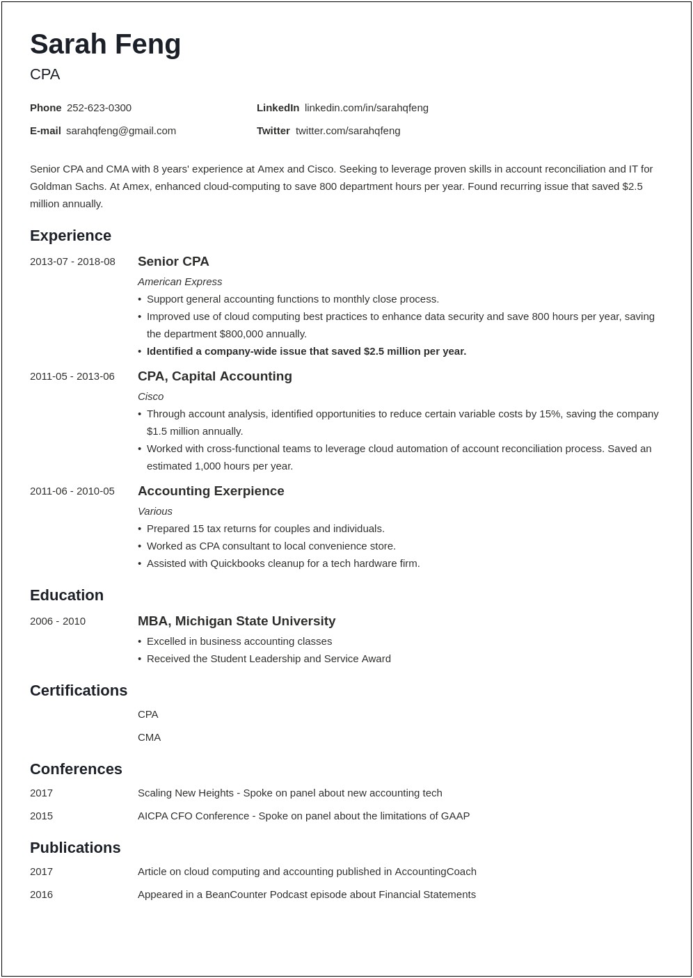 Good Example Of Accounting Resume