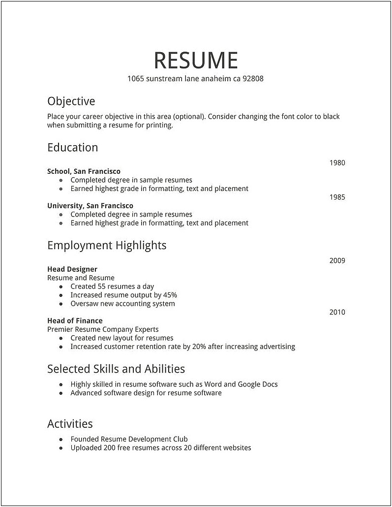 Good Example Of Basic Resume