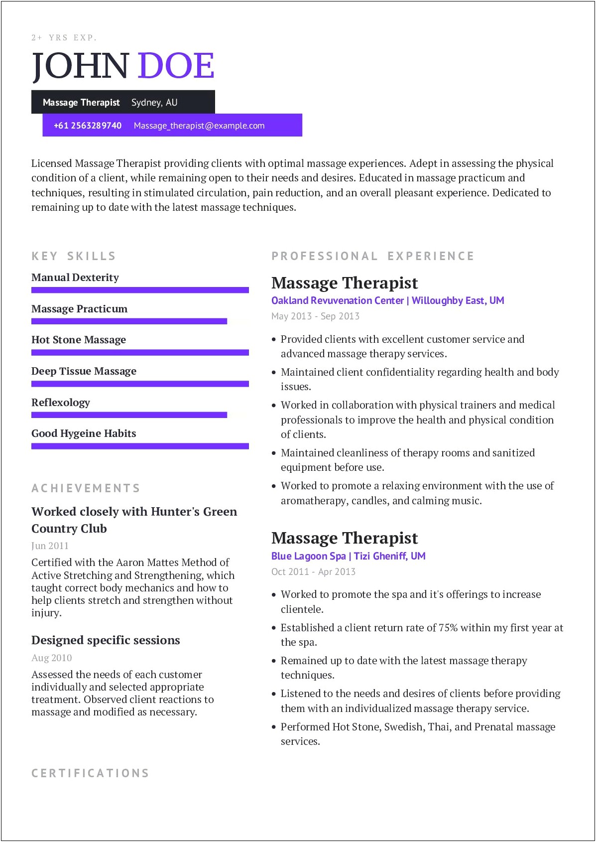 Good Example Of Massage Therapist Resume
