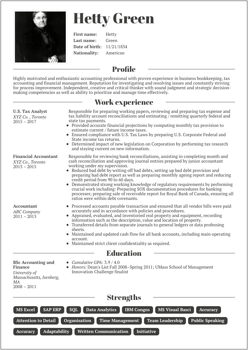 Good Example Of Resume Format
