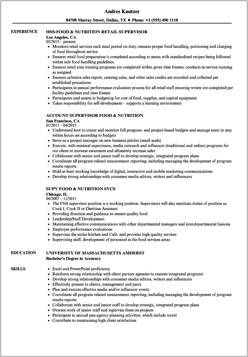 Good Food Science Resume Objectives