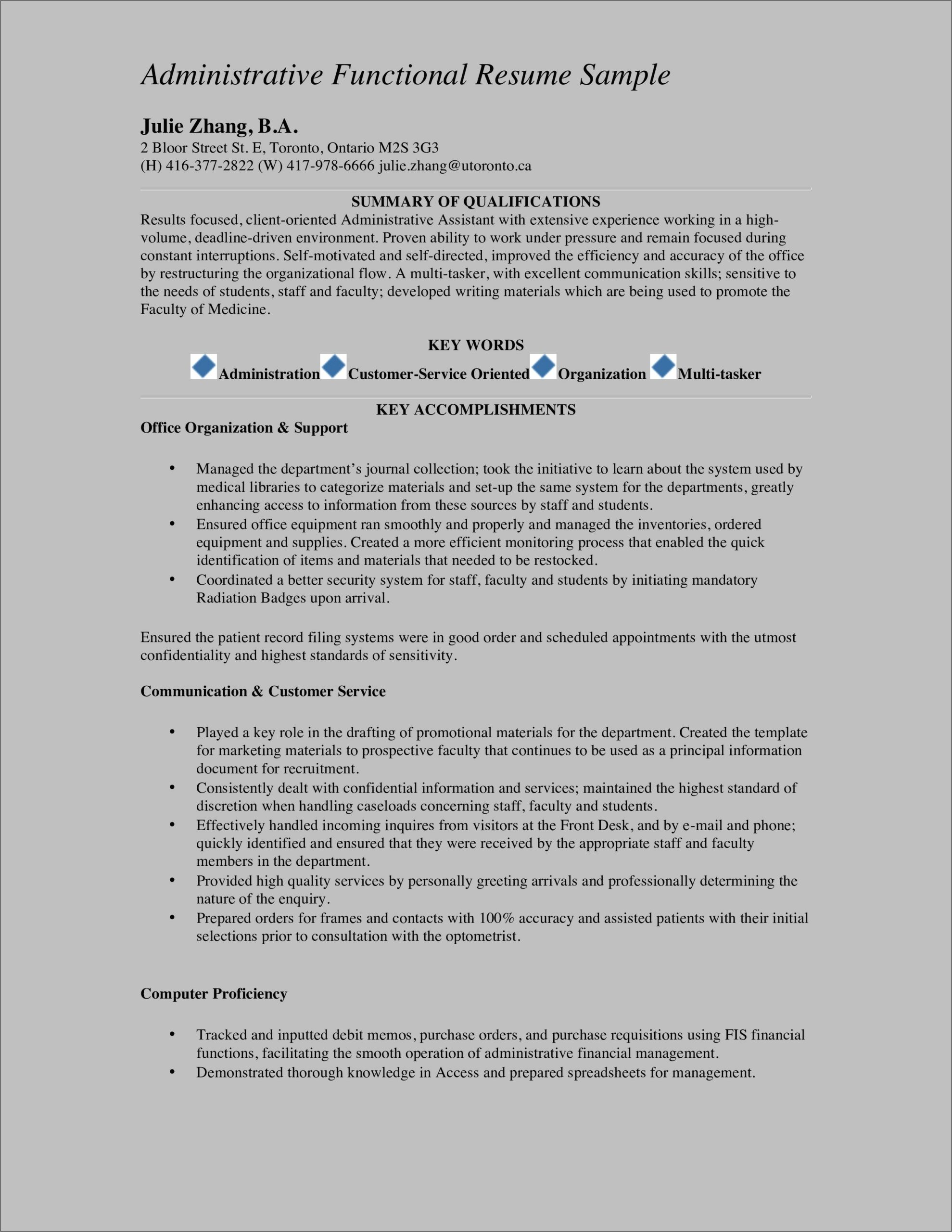 Good Functional Resume Examples Samples