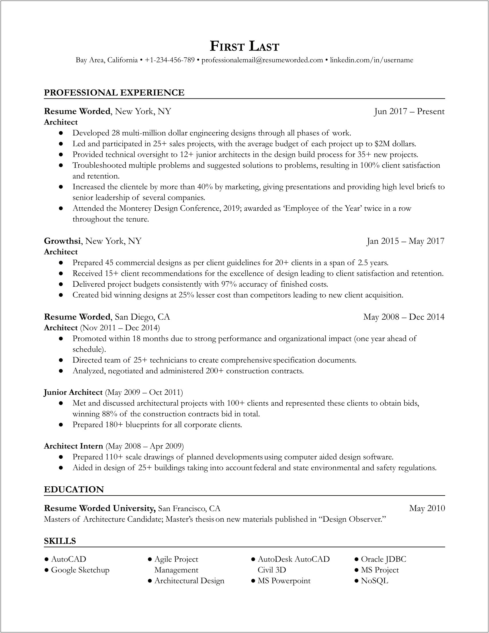 Good Interests To Put On An Architect Resume