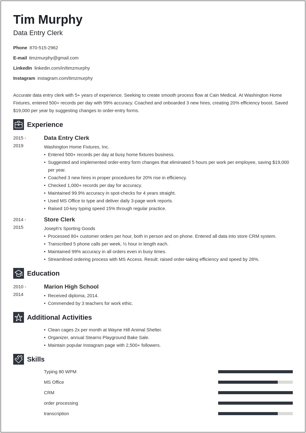 Good Objective For Data Entry Resume
