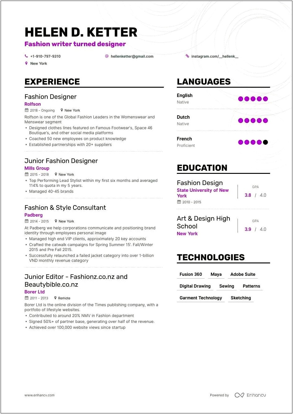 Good Objective For Fashion Stylist Resume