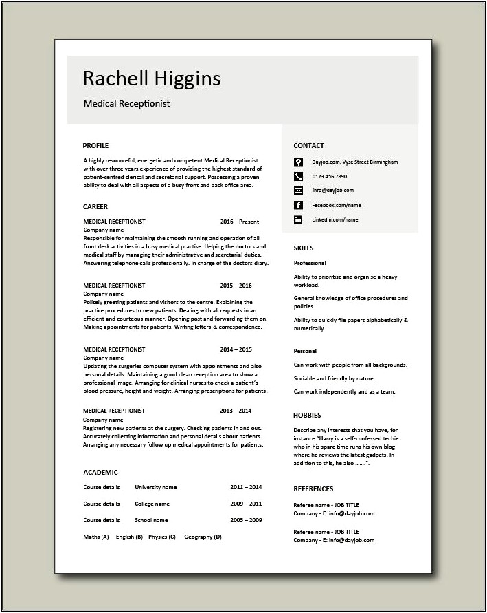 Good Objective For Medical Receptionist Resume