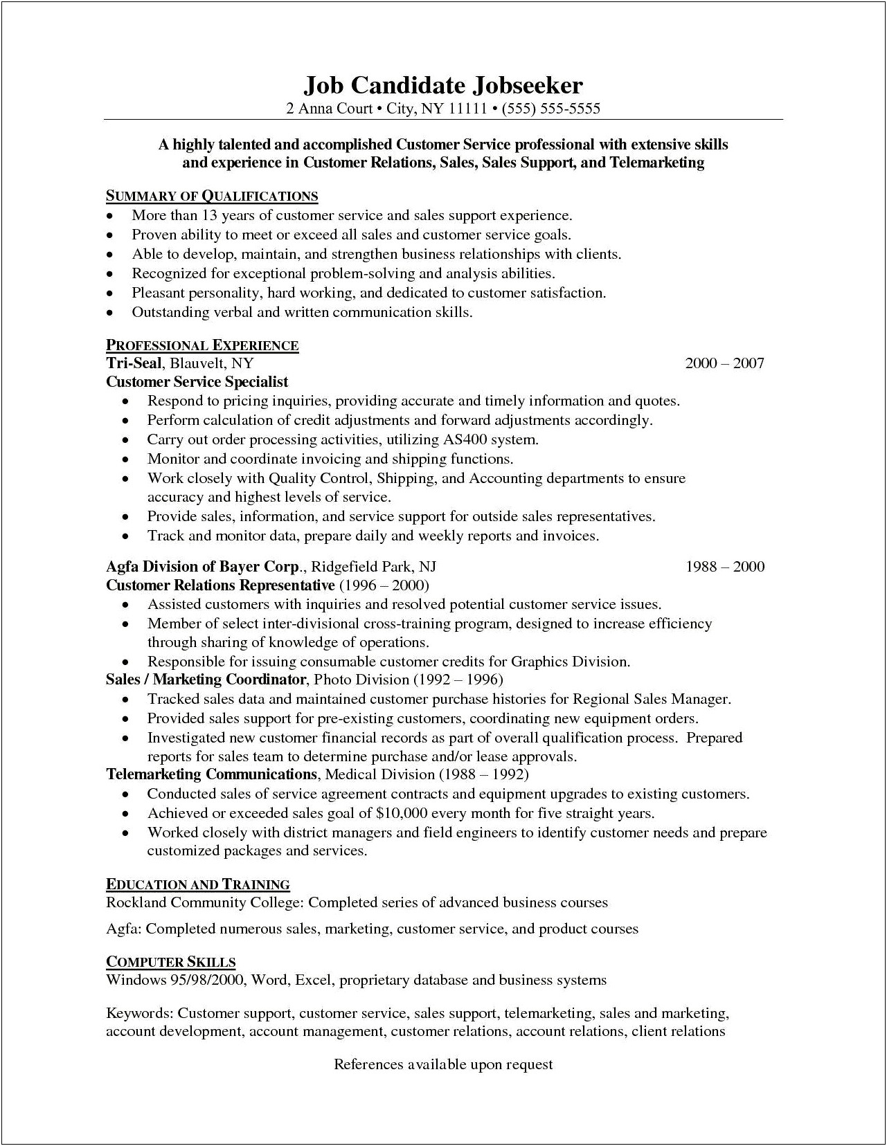 Good Objective Line For Customer Service Resume