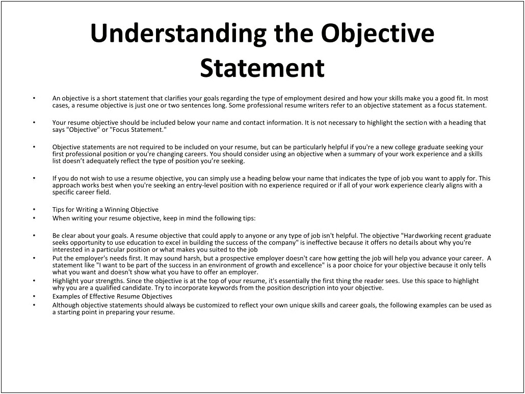 Good Objective Statements On A Resume