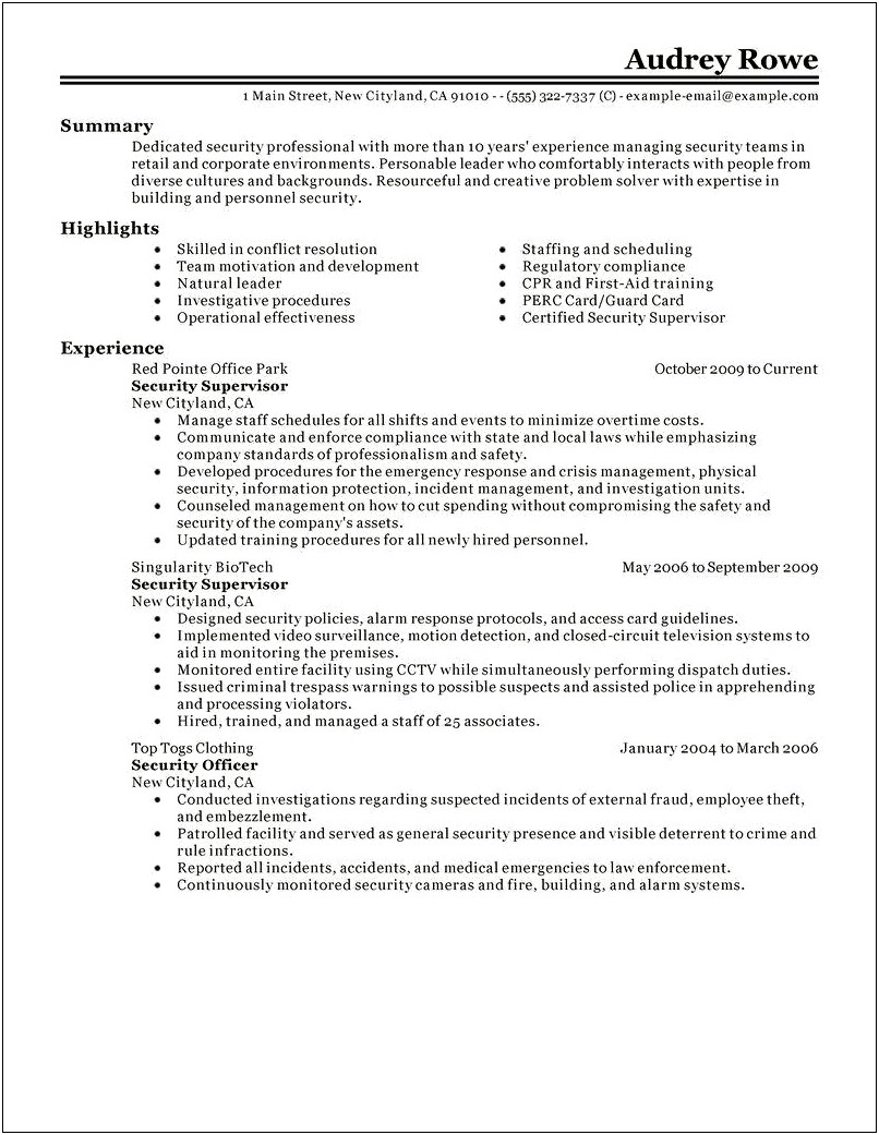 Good Objectives For Resume For Security Officer