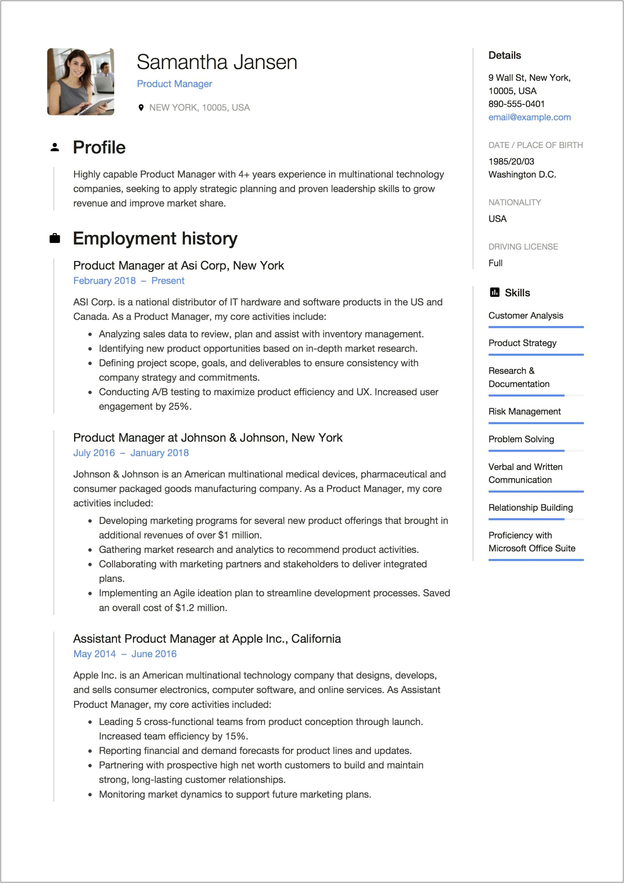 Good Product Control Resume Examples