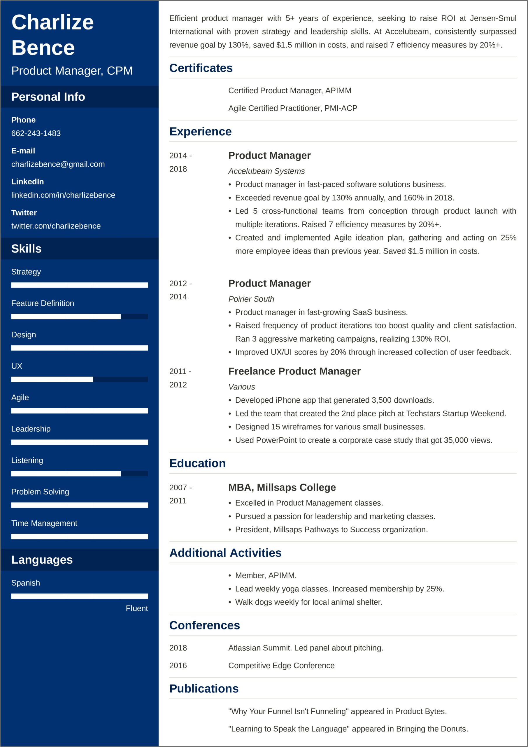 Good Product Manager Resumes Sample