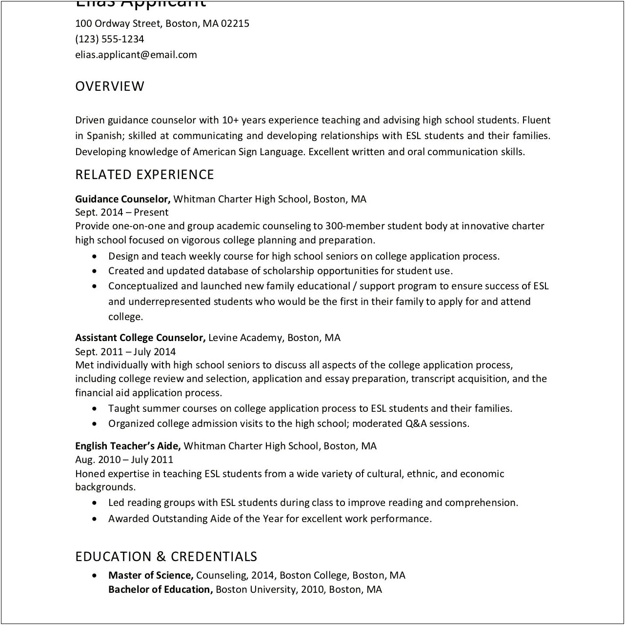 Good Profile Examples For Resume