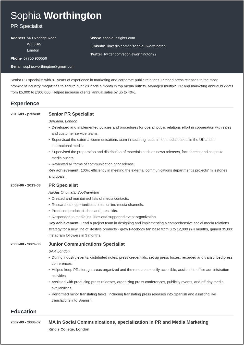 Good Profile Statement For Resume For Web