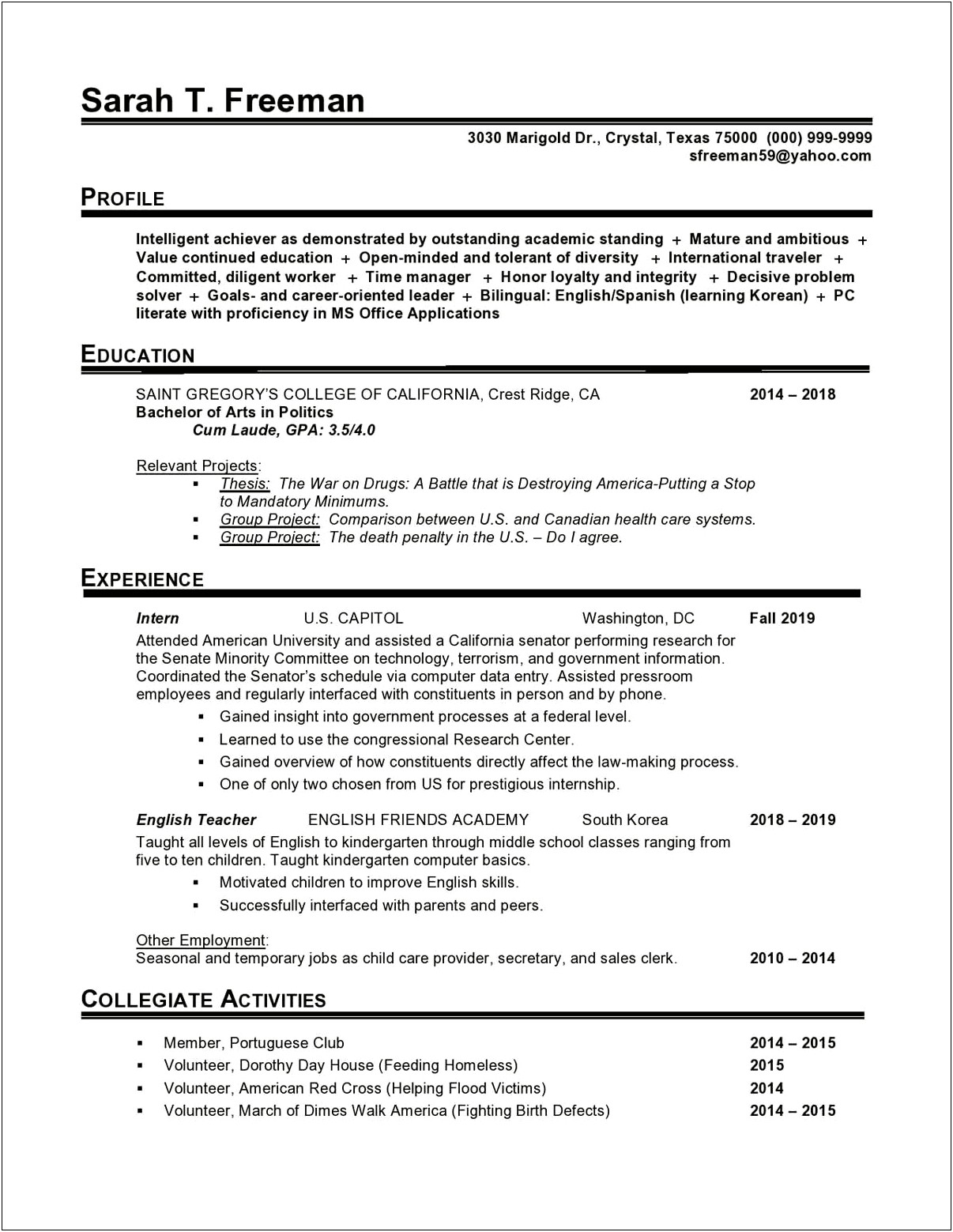Good Resume Examples Entry Level