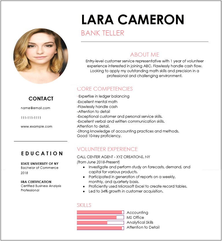 Good Resume Examples For A Bank Teller