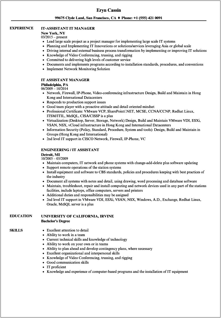Good Resume Examples For Assistant