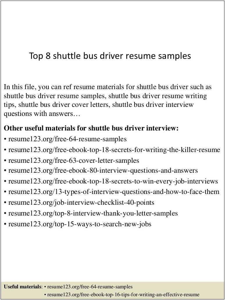 Good Resume Examples For Bus Driver