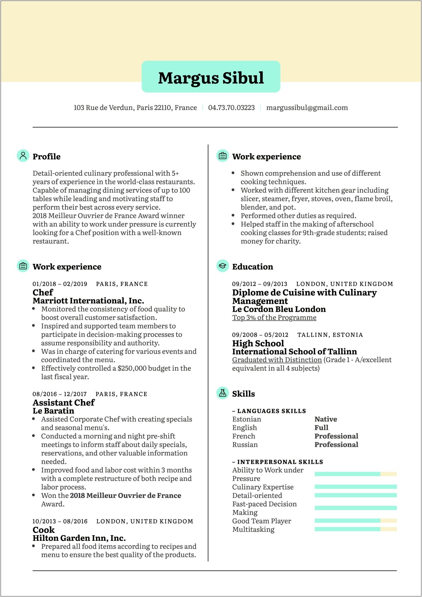 Good Resume Examples For Kitchen Work