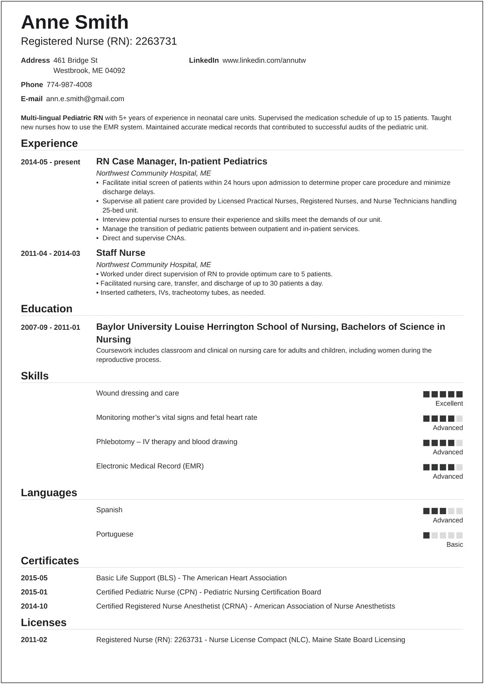 Good Resume Examples For Nurses
