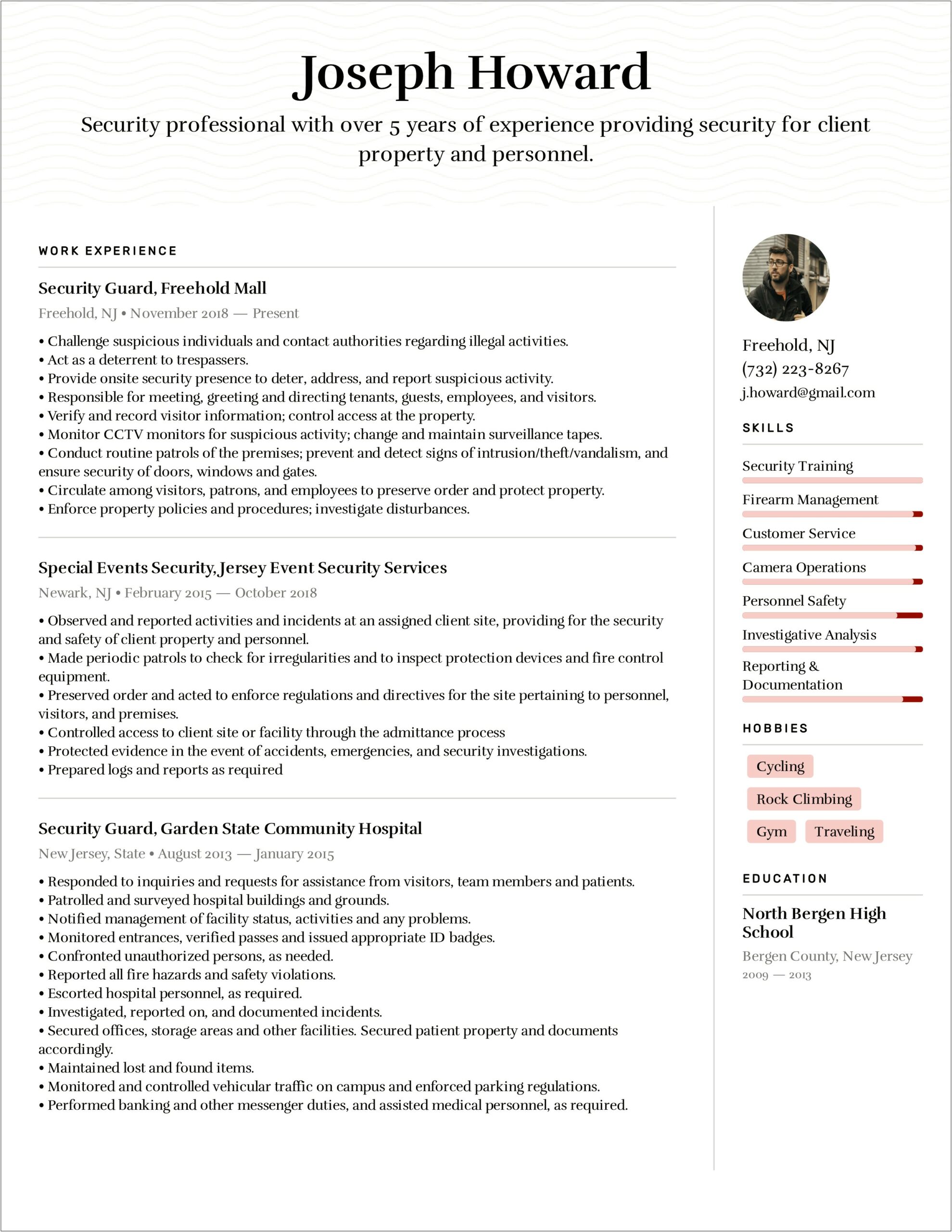 Good Resume Examples For Security