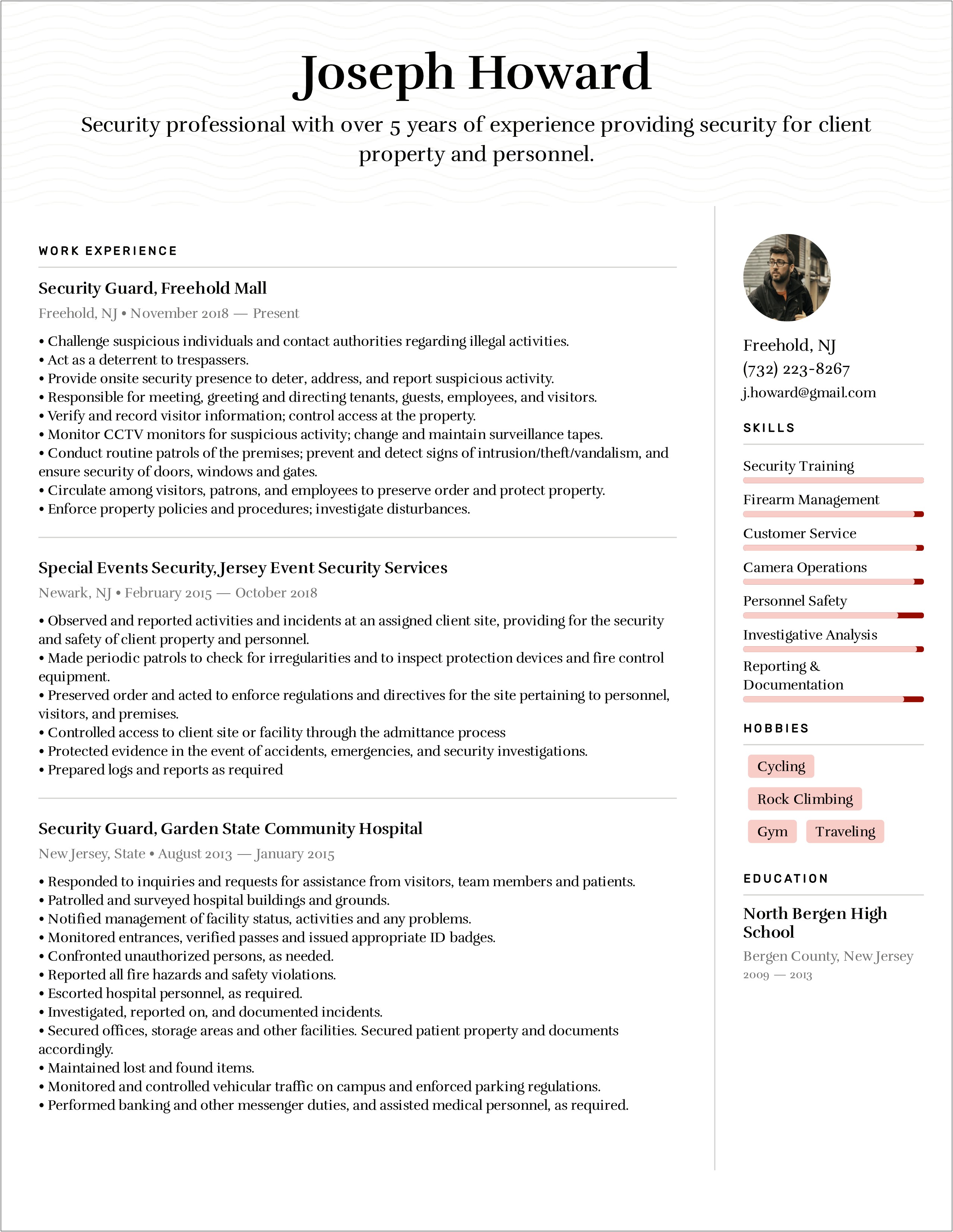 Good Resume Examples For Security