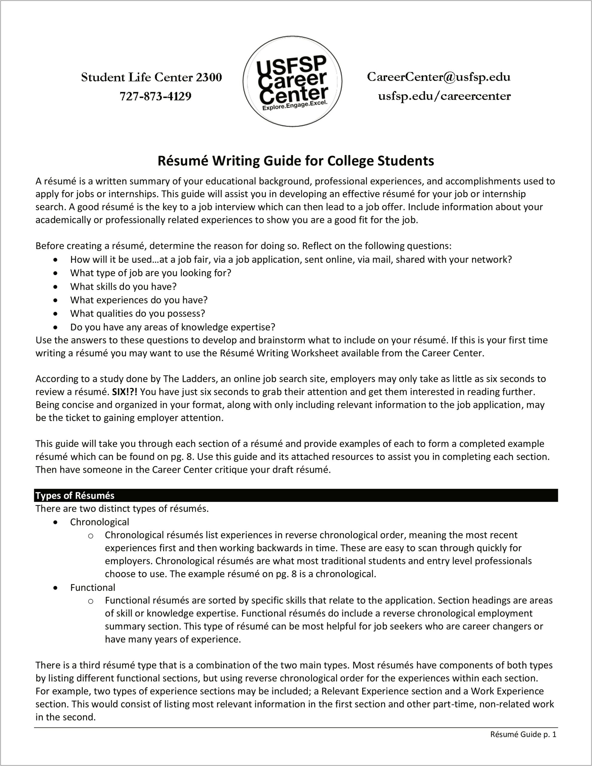 Good Resume Examplles For A College Student