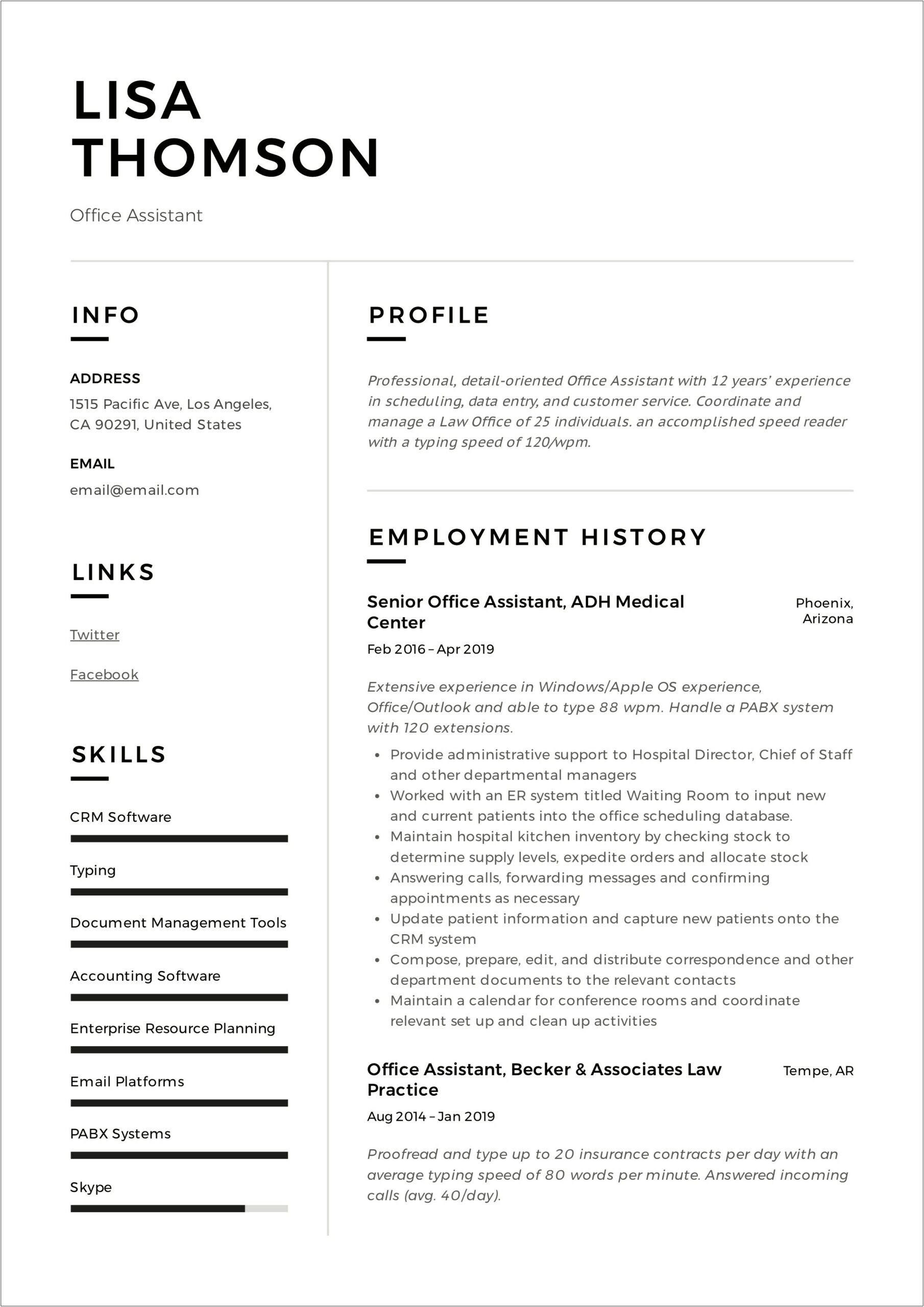 Good Resume For An Office Assistant