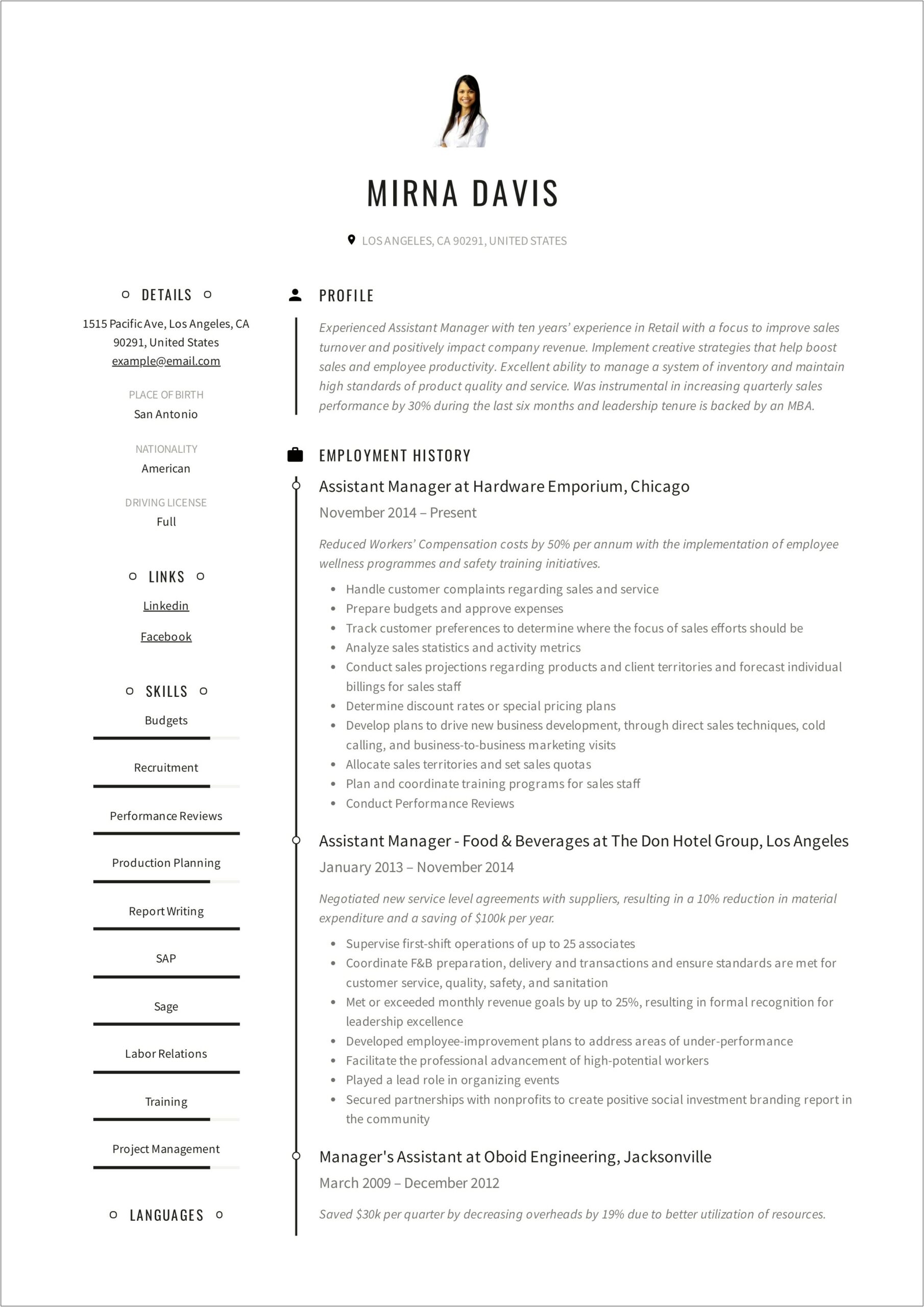 Good Resume For Retail Assistant Manager