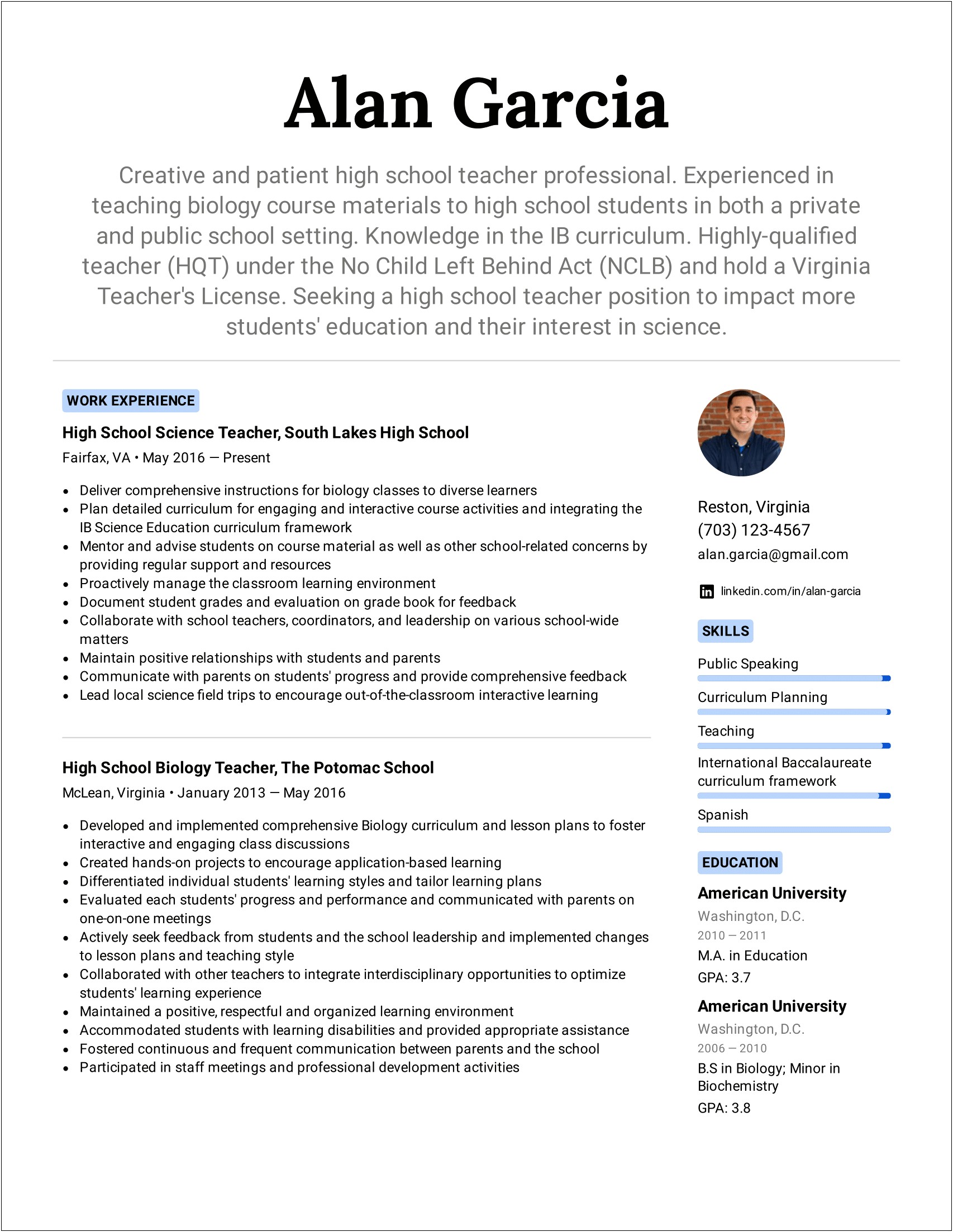 Good Resume For Teaching Position Template