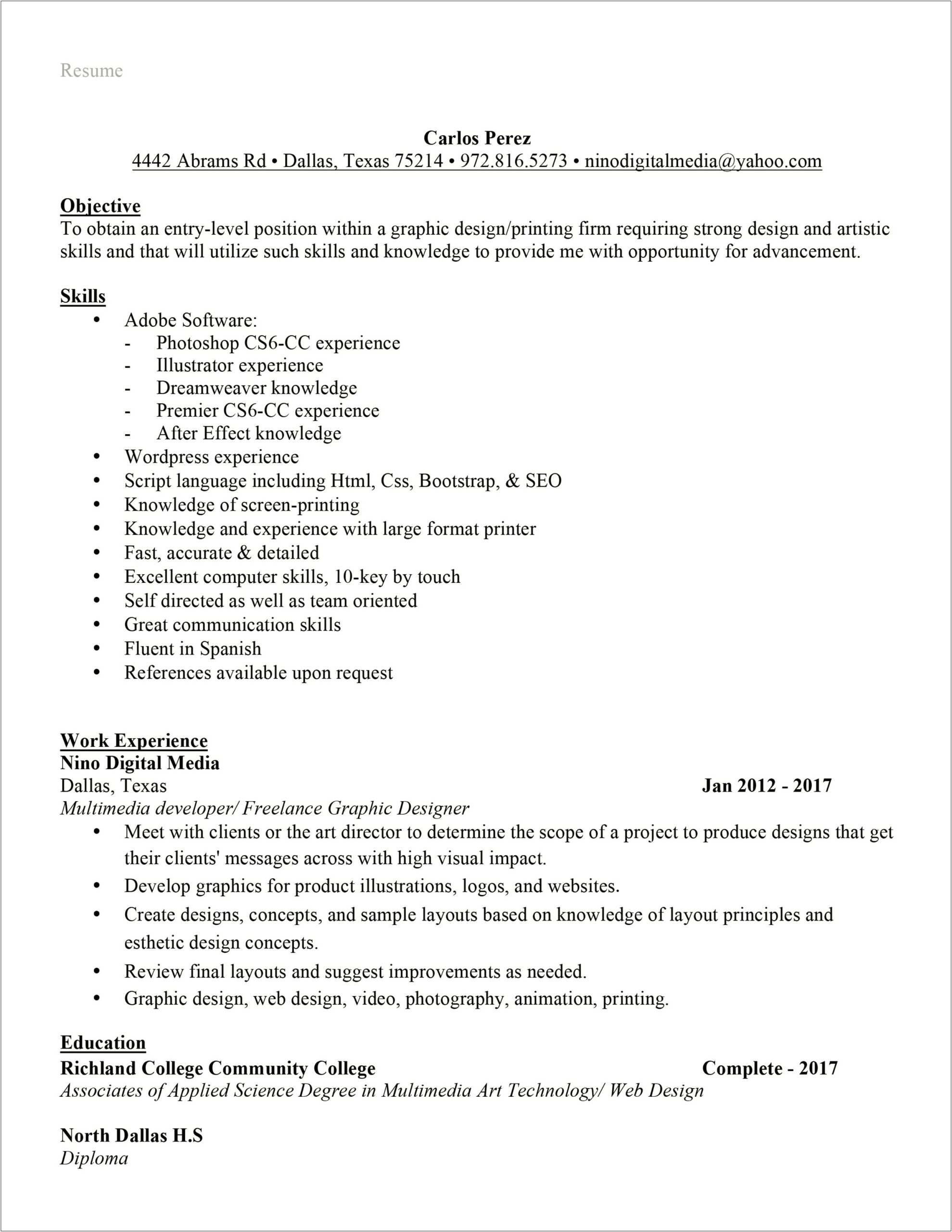 Good Resume Job Title For Screenprinter