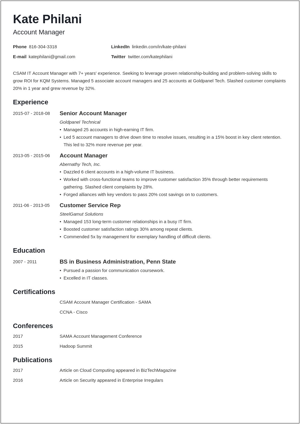 Good Resume Line For Account Manager