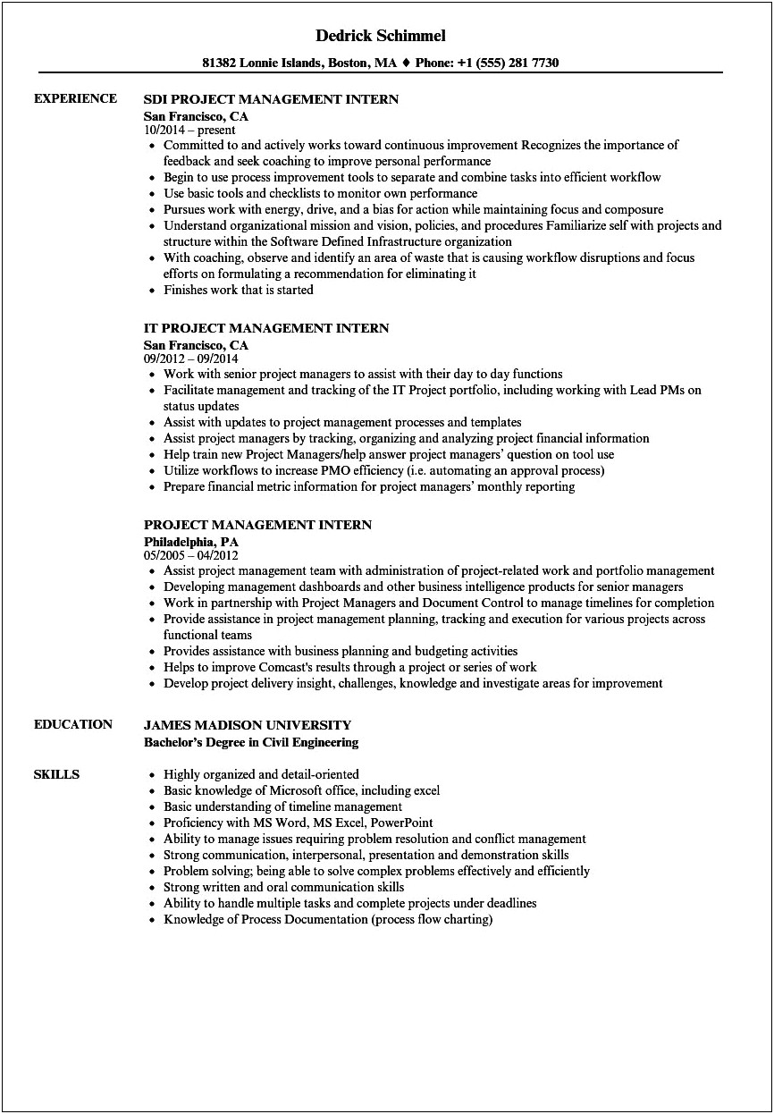 Good Resume Objectives For Construction Management Internship