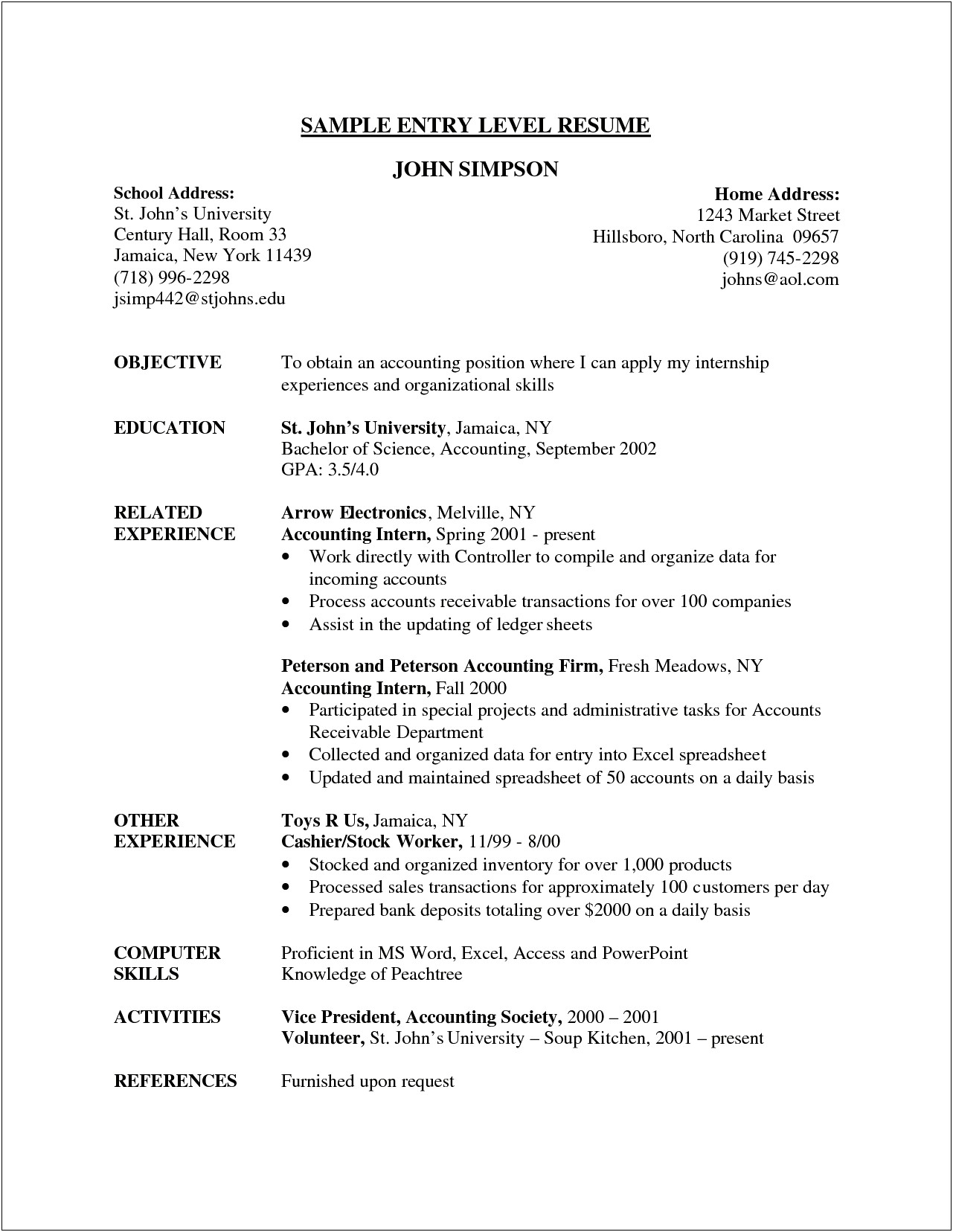 Good Resume Objectives For Entry Level
