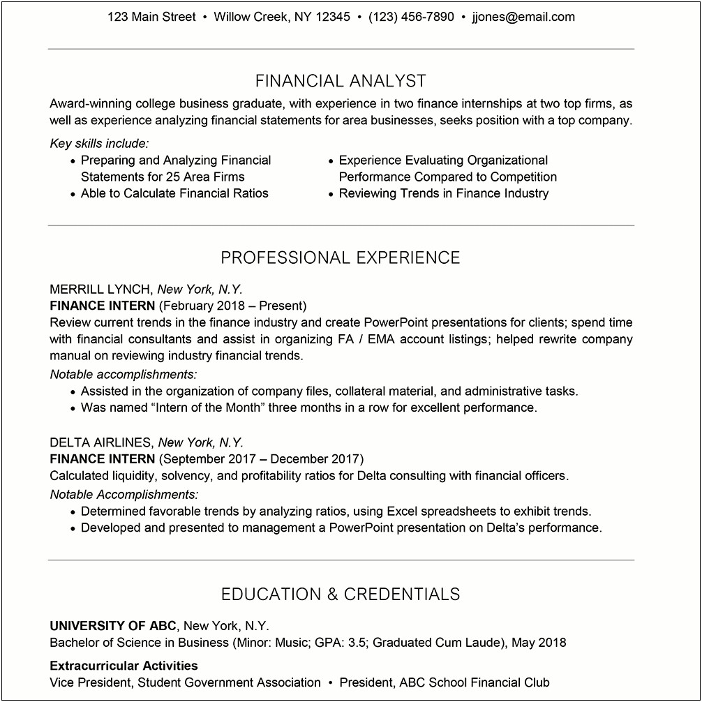 Good Resume Objectives For Internships