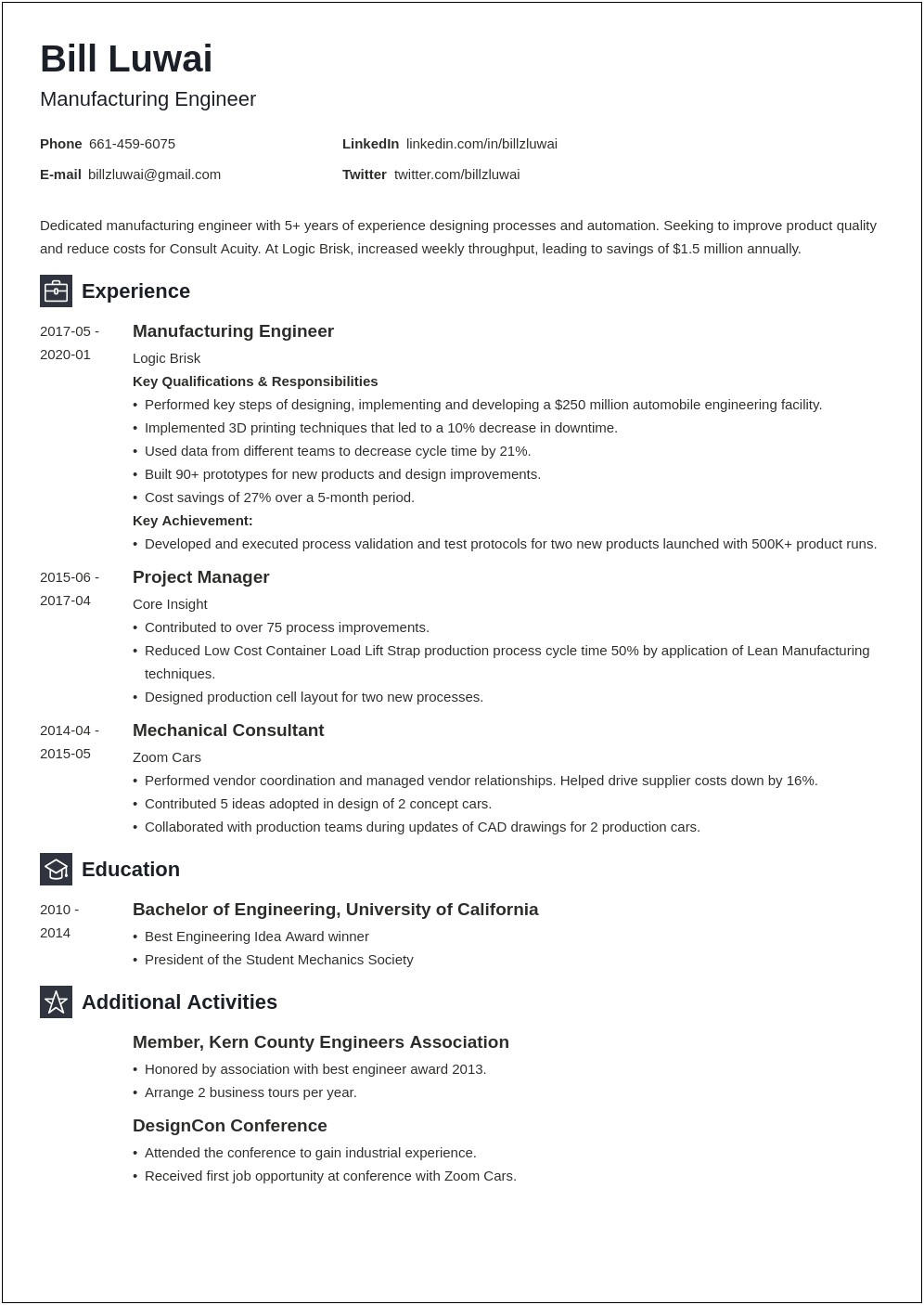 Good Resume Objectives For Manufacturing